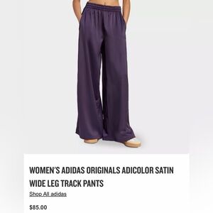 NWT adidas originals satin wide leg track pants sz 10 aurora plum/black $85